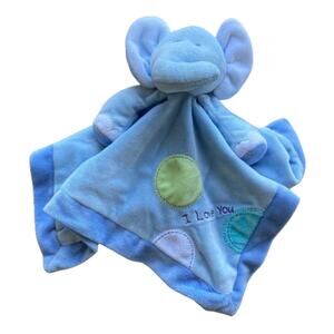 Just One Year Blue Elephant Security Blanket Rattle I LOVE YOU Nunu Lovey